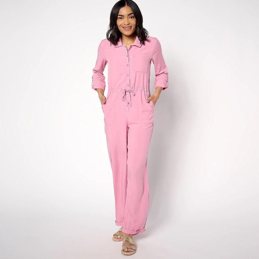 MUK LUKS Dream Weave Long-Sleeve Jumpsuit - Pink - Medium